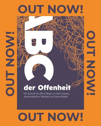 Das Bild zeigt ein Ankündigungsposter für das ABC der Offenheit in Orange und Dunkelblau